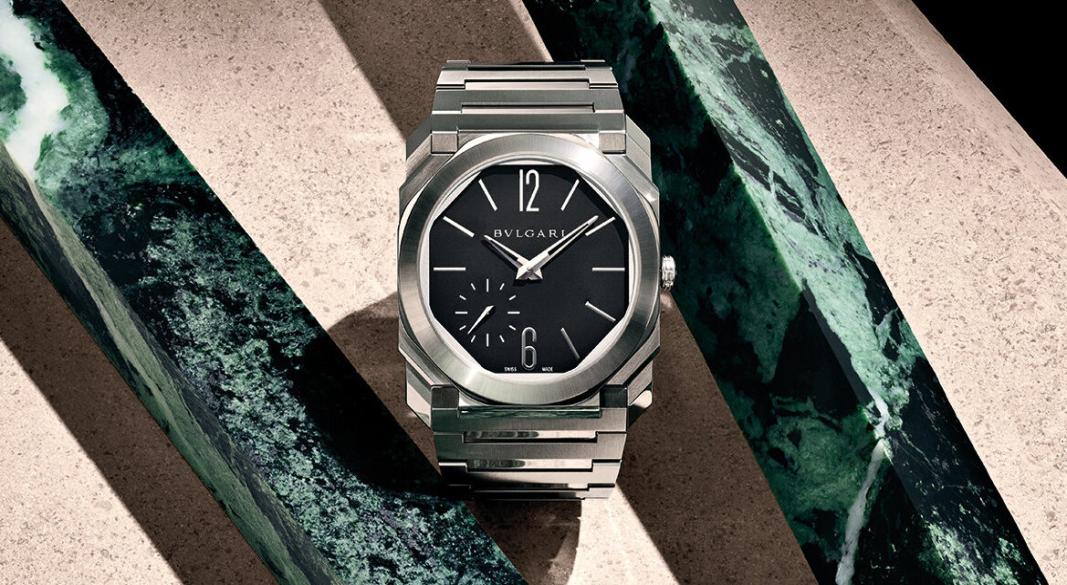 Bvlgari Octo Finissimo luxury watch in stainless steel with black dial