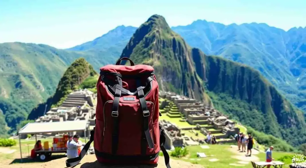 Budget traveler exploring city with backpack
