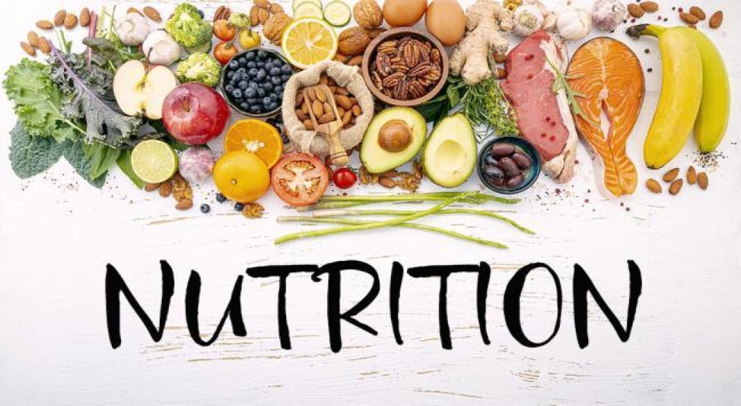 Balanced diet with fruits, vegetables, and proteins