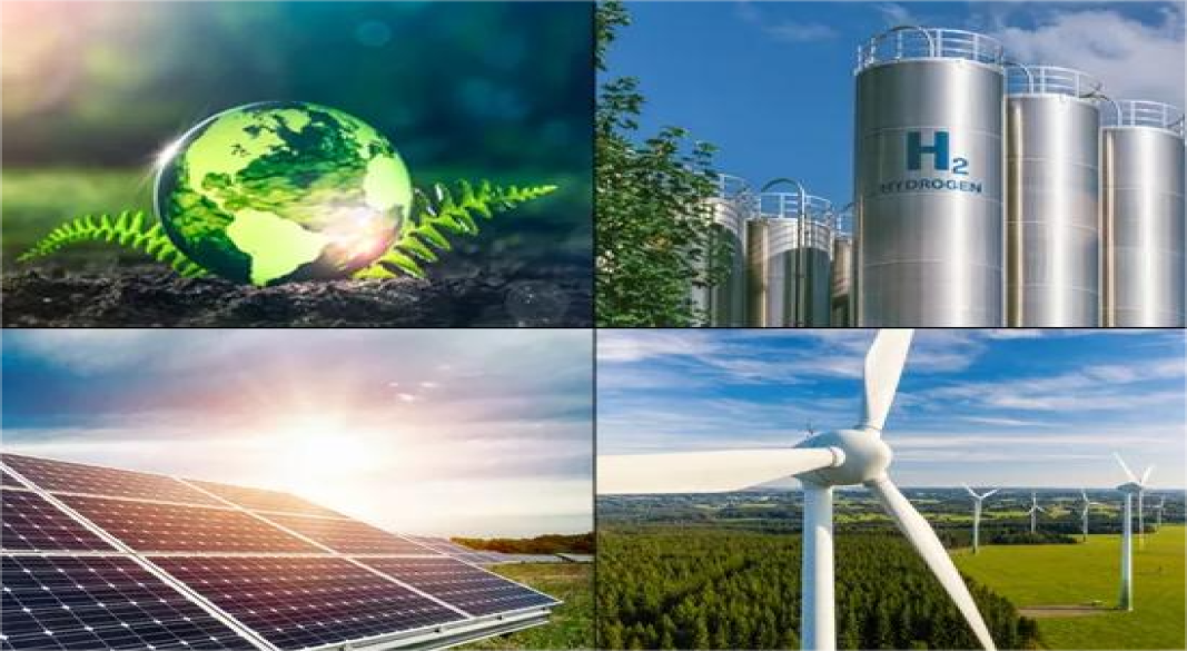 Solar panels and wind turbines generating clean renewable energy for a sustainable future