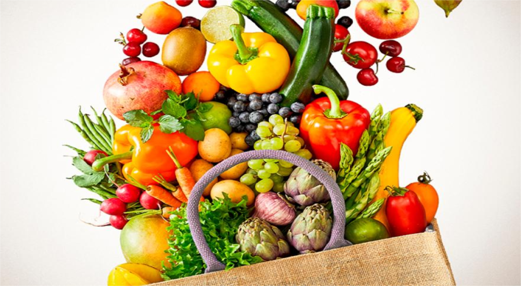 Fresh fruits and vegetables rich in vitamins and minerals