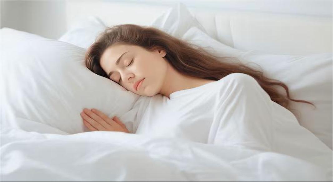 Person sleeping peacefully in a calm, cozy bedroom