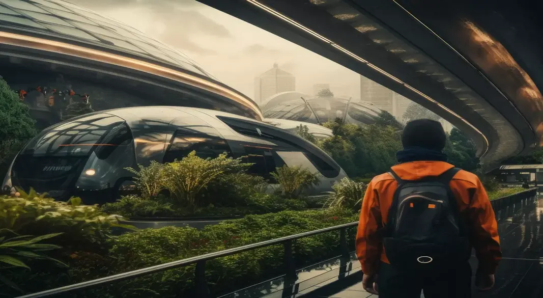 "Students walking across a modern university campus in 2025"