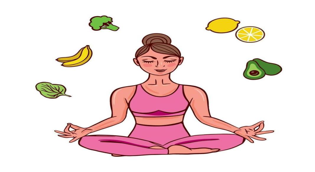 Person practicing yoga outdoors with fresh fruits and water bottle nearby
