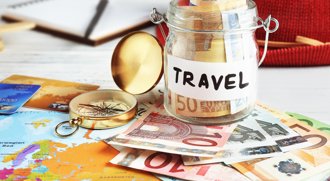 Traveler using map and safety gear for budget travel