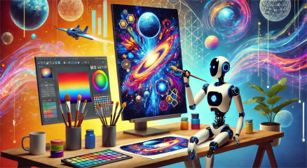 Social media icons with AI art and trending news highlights