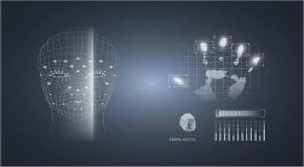 Close-up of a fingerprint scanner and face recognition system for digital security.