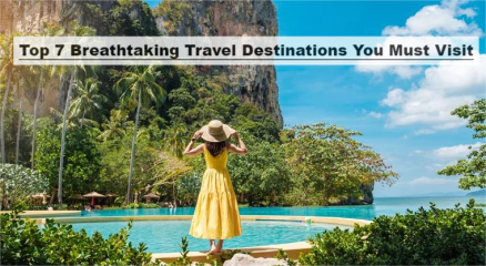 Beautiful travel destinations including mountains, beaches, and historic cities