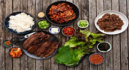 “Korean cuisine with kimchi, BBQ, and popular traditional dishes”