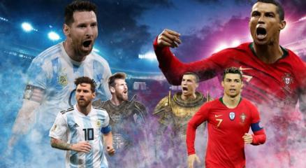 Messi and Ronaldo standing side by side during an El Clásico match, symbolizing the greatest rivalry in football history