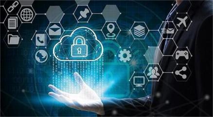 Cloud security concept with lock symbol over digital cloud network