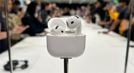 Modern wireless earbuds on a charging case